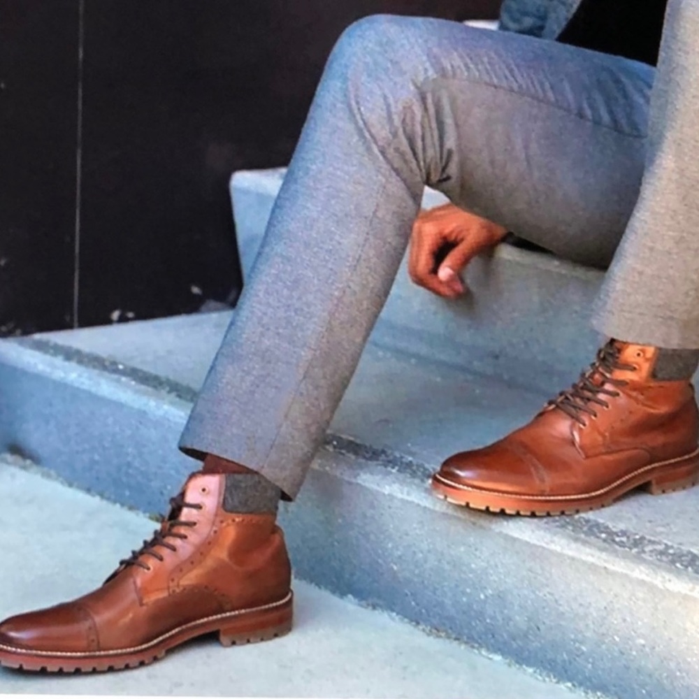 Johnston & Murphy 1850 Karnes Wingtip Cap Toe Boots 12m Brown Leather